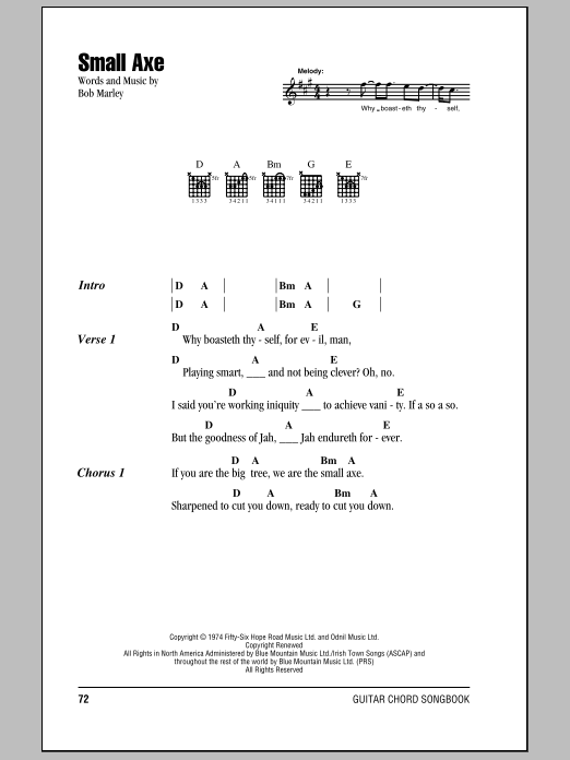 Bob Marley Small Axe sheet music notes and chords. Download Printable PDF.