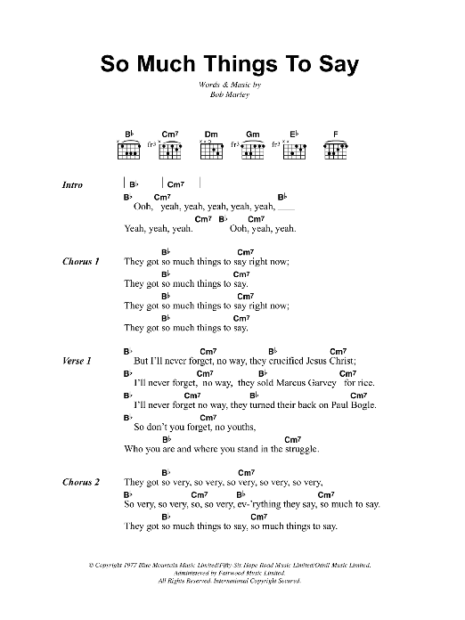 Bob Marley So Much Things To Say sheet music notes and chords. Download Printable PDF.