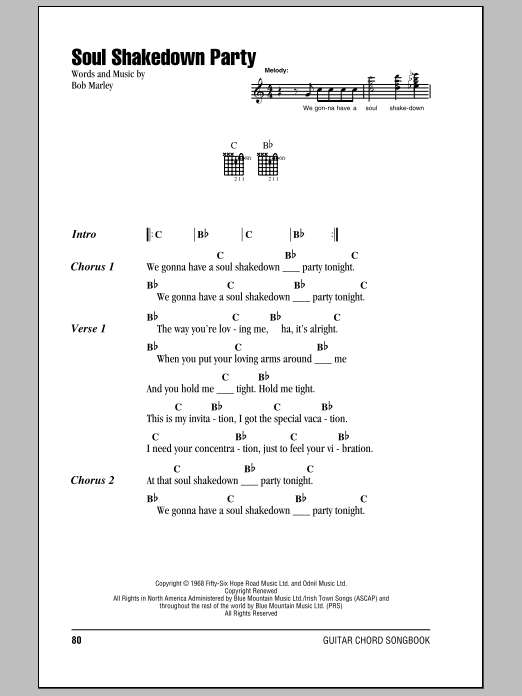 Bob Marley Soul Shakedown Party sheet music notes and chords. Download Printable PDF.