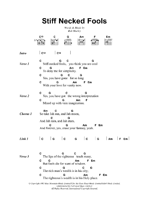 Bob Marley Stiff Necked Fools sheet music notes and chords arranged for Guitar Chords/Lyrics