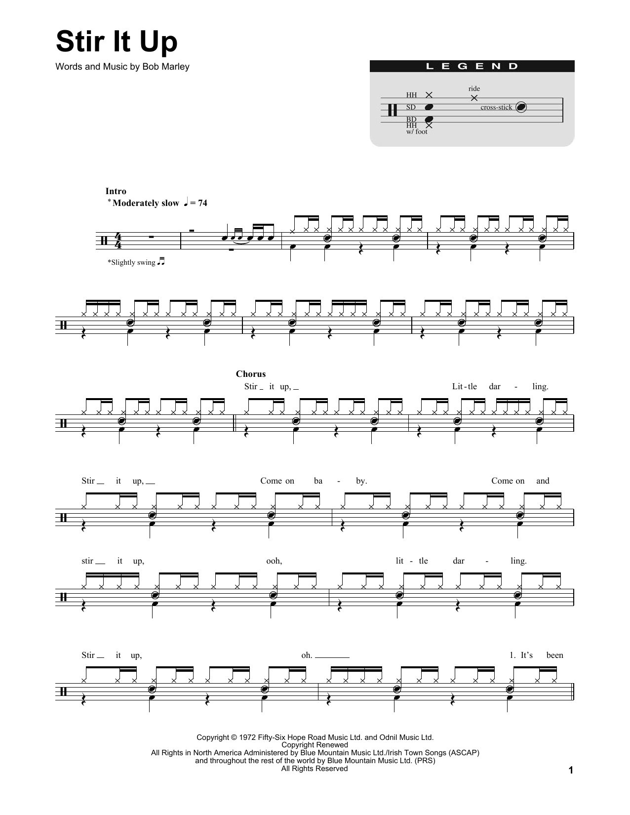 Bob Marley Stir It Up sheet music notes and chords. Download Printable PDF.