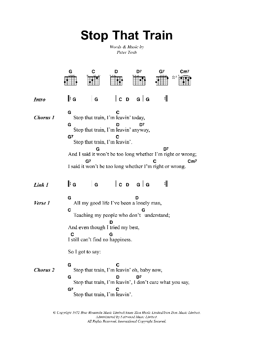 Bob Marley Stop That Train sheet music notes and chords. Download Printable PDF.