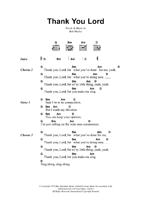 Bob Marley Thank You Lord sheet music notes and chords arranged for Guitar Chords/Lyrics