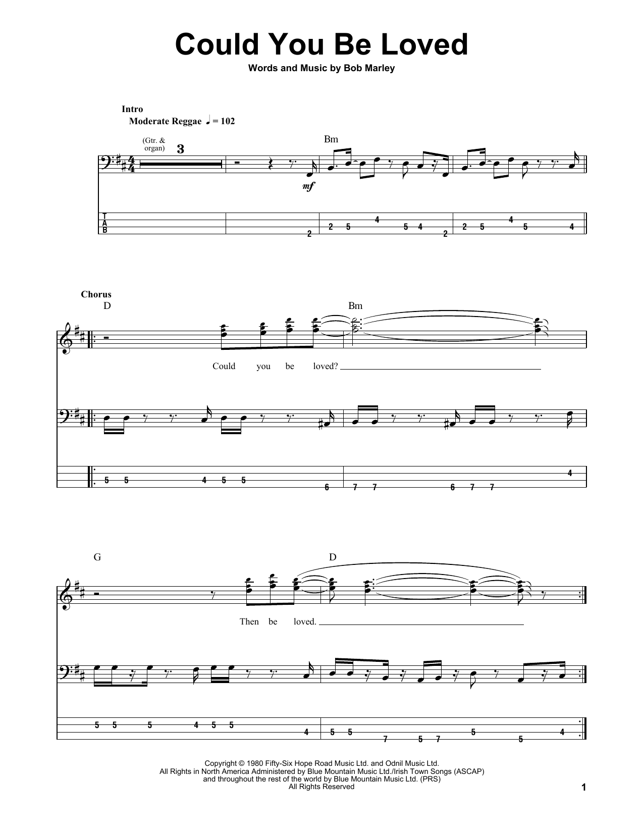 Bob Marley & The Wailers Could You Be Loved sheet music notes and chords. Download Printable PDF.