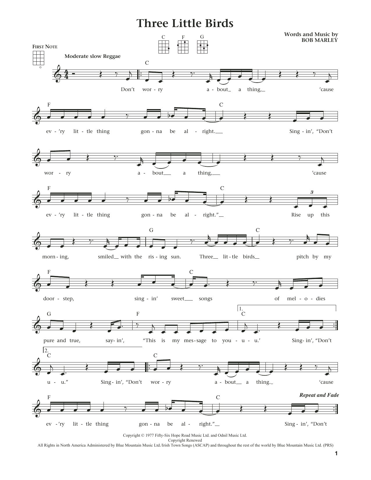 Bob Marley Three Little Birds (from The Daily Ukulele) (arr. Liz and Jim Beloff) sheet music notes and chords. Download Printable PDF.