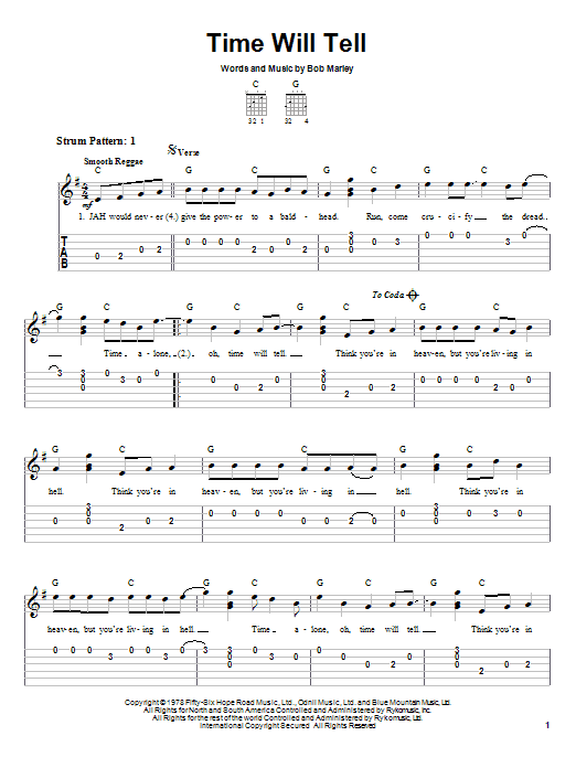 Bob Marley Time Will Tell sheet music notes and chords. Download Printable PDF.