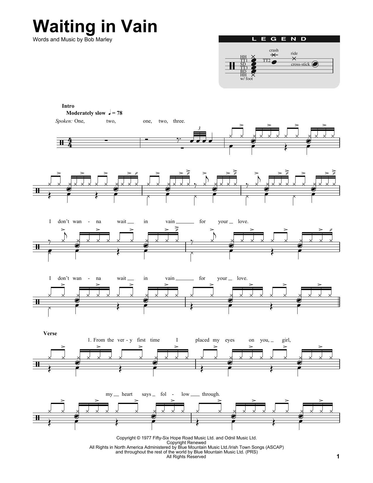 Bob Marley Waiting In Vain sheet music notes and chords arranged for Piano, Vocal & Guitar Chords