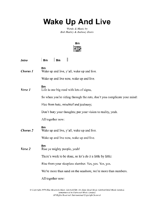 Bob Marley Wake Up And Live sheet music notes and chords. Download Printable PDF.