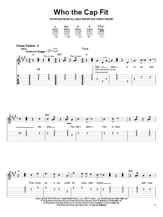 Bob Marley Who The Cap Fit sheet music notes and chords. Download Printable PDF.