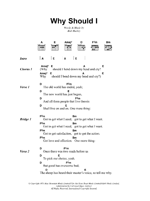 Bob Marley Why Should I sheet music notes and chords. Download Printable PDF.