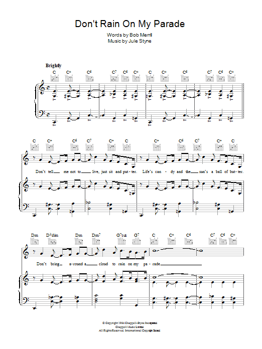 Jule Styne Don't Rain On My Parade sheet music notes and chords. Download Printable PDF.