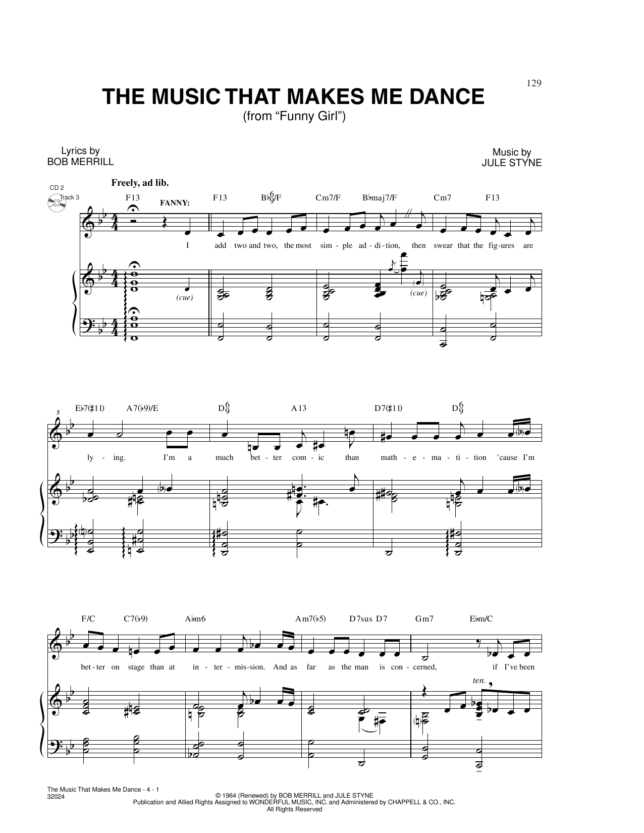 Bob Merrill & Jule Styne The Music That Makes Me Dance (from Funny Girl) sheet music notes and chords. Download Printable PDF.