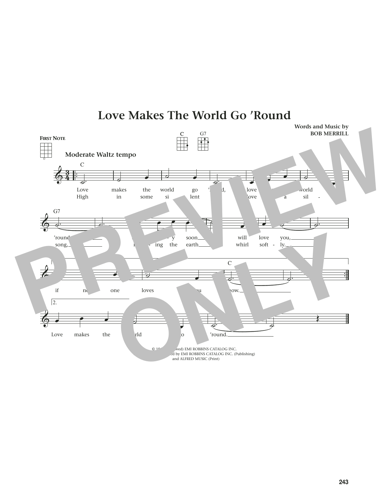 Bob Merrill Love Makes The World Go 'round (from The Daily Ukulele) (arr. Jim Beloff) sheet music notes and chords. Download Printable PDF.