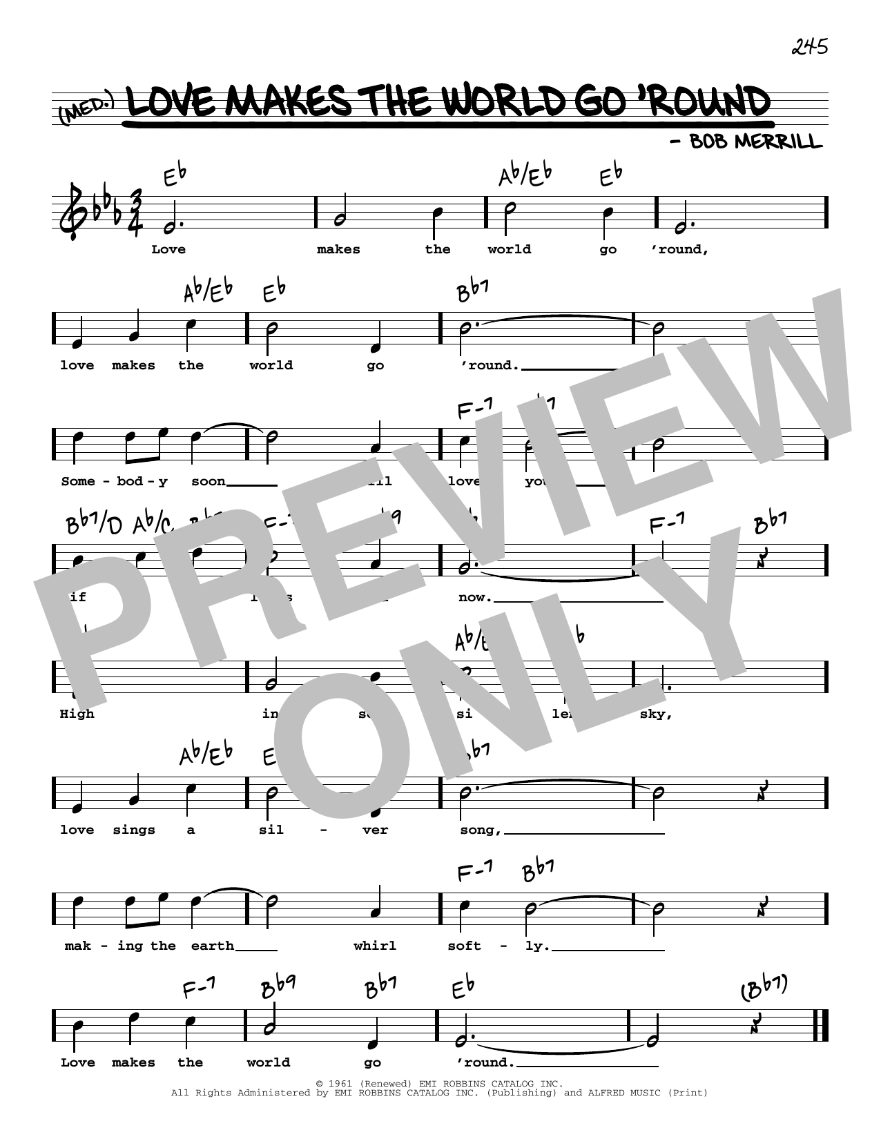 Bob Merrill Love Makes The World Go 'round (High Voice) sheet music notes and chords arranged for Real Book – Melody, Lyrics & Chords