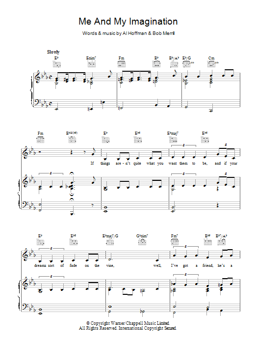 Learn to play Bob Merrill Me And My Imagination sheet music for Piano, Vocal & Guitar Chords in minutes. Price: 7.8900$ Bob Merrill Me And My Imagination sheet music notes and chords arranged for Piano, Vocal & Guitar Chords