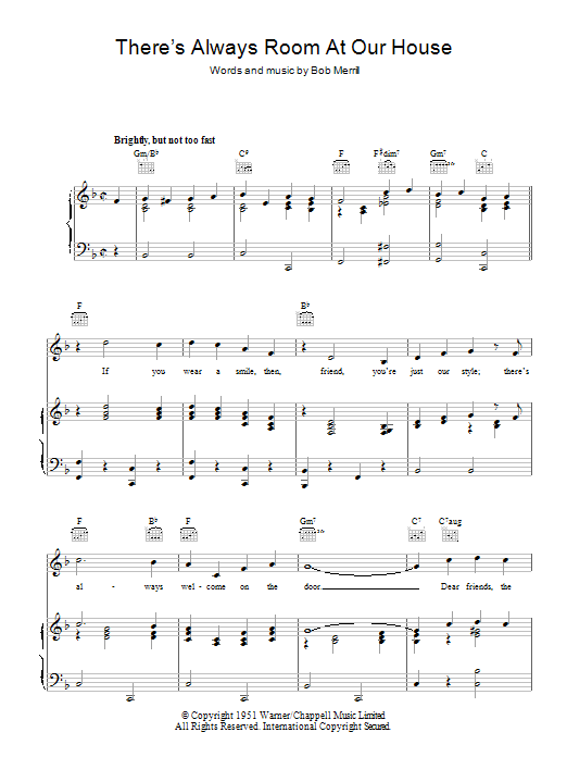 Bob Merrill There's Always Room At Our House sheet music notes and chords. Download Printable PDF.