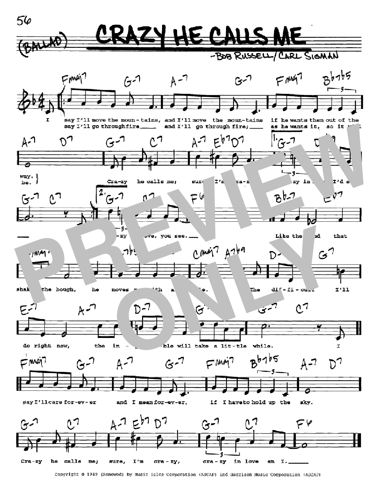 Bob Russell Crazy She Calls Me sheet music notes and chords arranged for Real Book – Melody & Chords – C Instruments