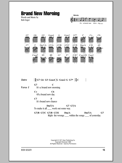 Bob Seger Brand New Morning sheet music notes and chords. Download Printable PDF.