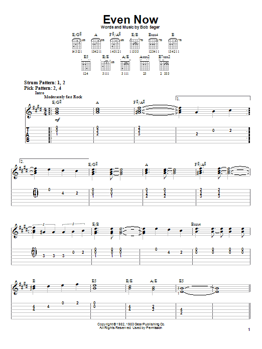 Bob Seger Even Now sheet music notes and chords. Download Printable PDF.