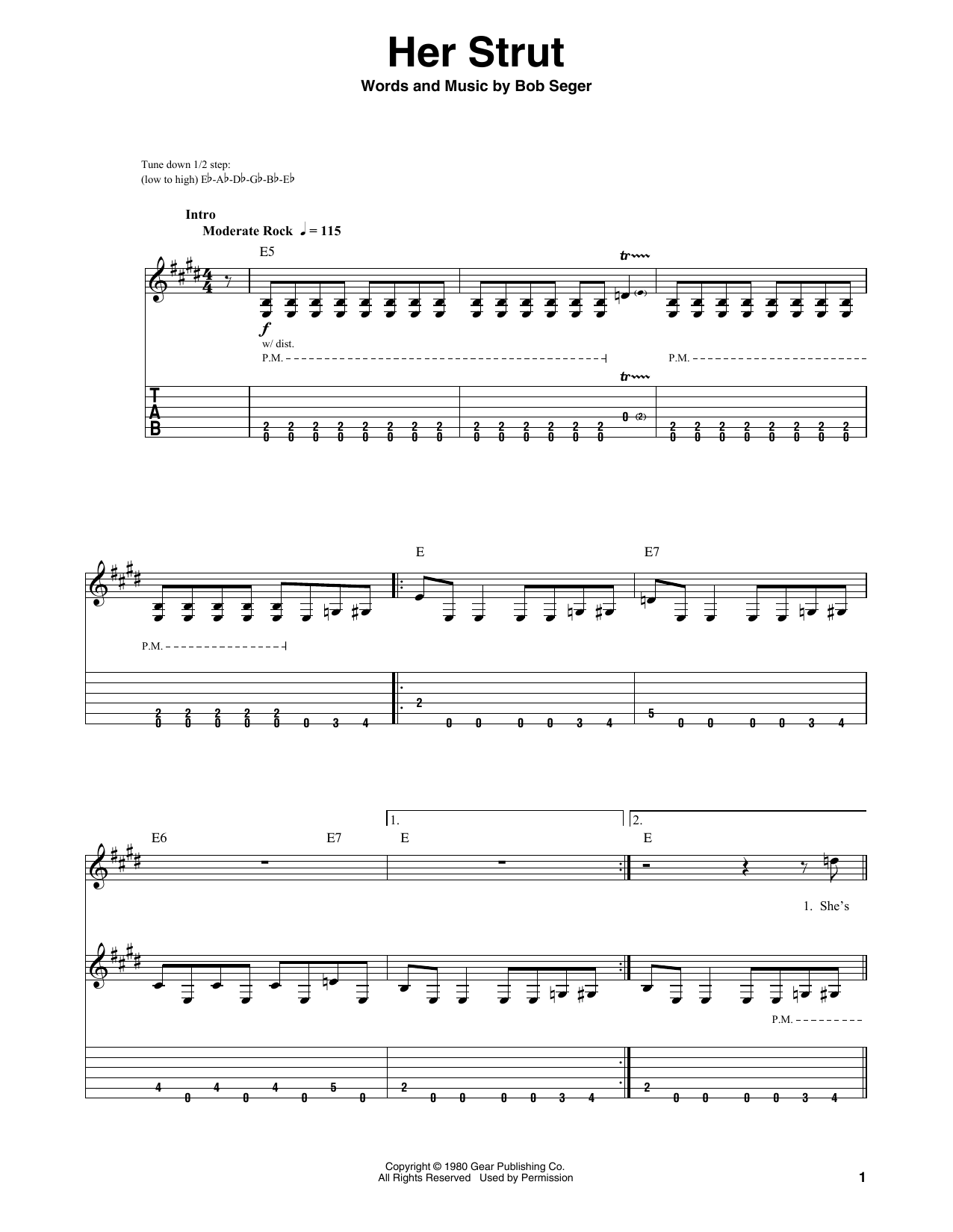 Bob Seger Her Strut sheet music notes and chords. Download Printable PDF.