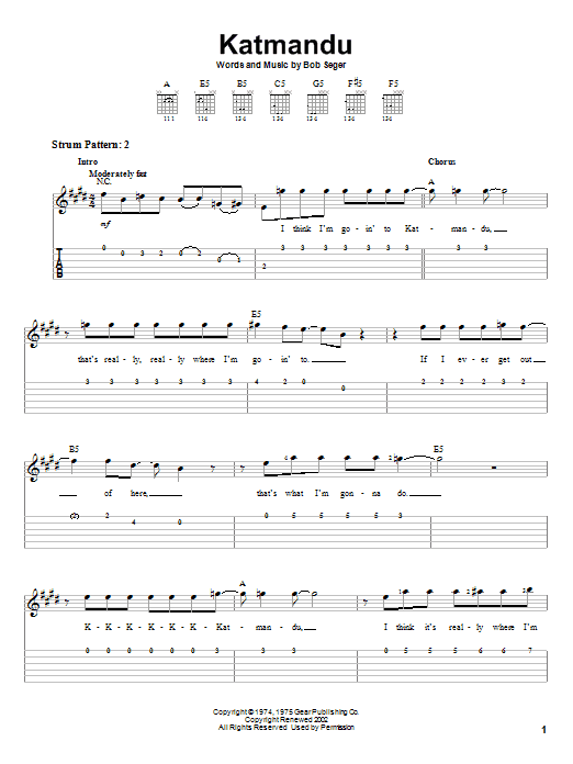 Bob Seger Katmandu sheet music notes and chords. Download Printable PDF.