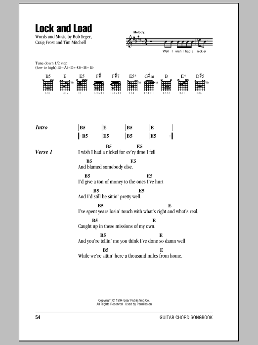 Bob Seger Lock And Load sheet music notes and chords. Download Printable PDF.