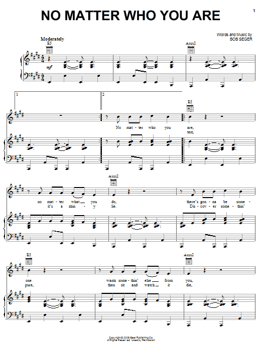 Bob Seger No Matter Who You Are sheet music notes and chords arranged for Piano, Vocal & Guitar Chords (Right-Hand Melody)