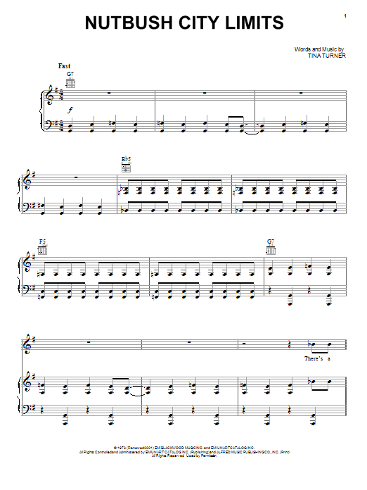 Bob Seger Nutbush City Limits sheet music notes and chords arranged for Piano, Vocal & Guitar Chords (Right-Hand Melody)