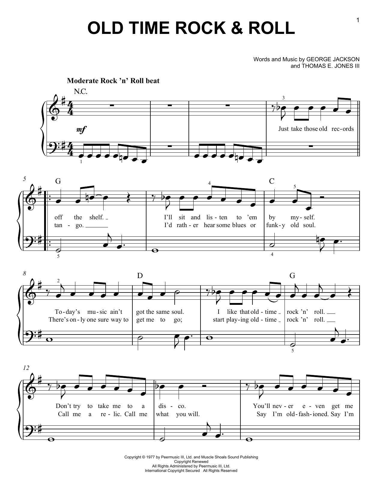 Bob Seger Old Time Rock & Roll (from Risky Business) sheet music notes and chords. Download Printable PDF.