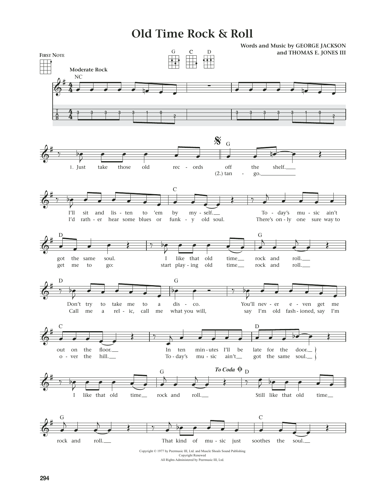 Bob Seger Old Time Rock & Roll (from The Daily Ukulele) (arr. Jim Beloff) sheet music notes and chords. Download Printable PDF.