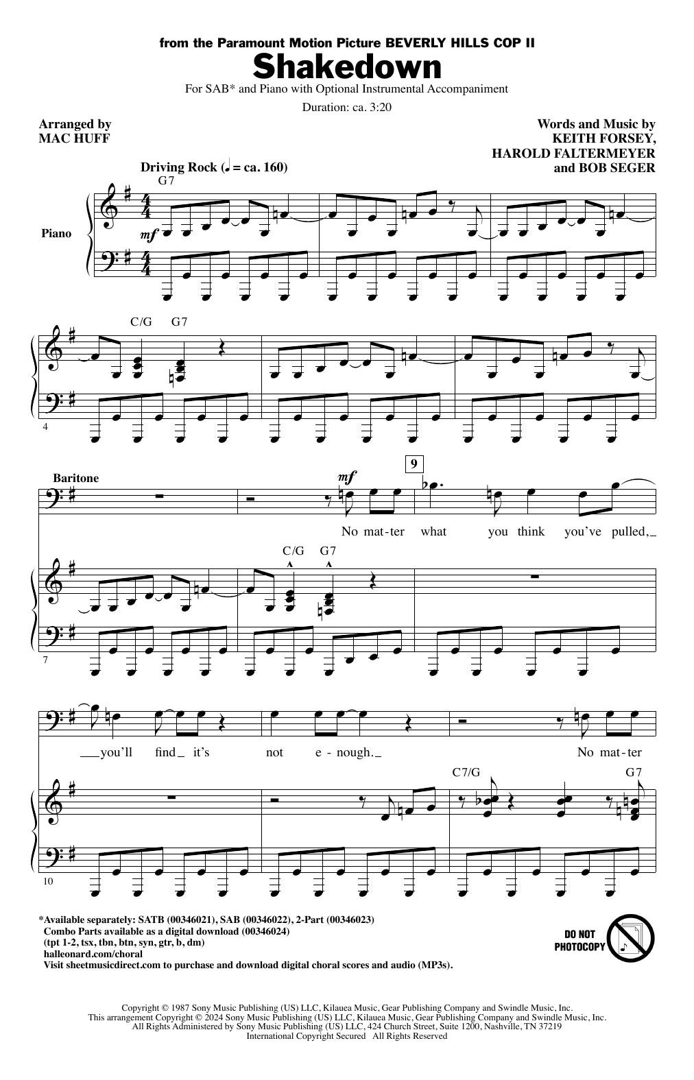 Bob Seger Shakedown (arr. Mac Huff) sheet music notes and chords. Download Printable PDF.