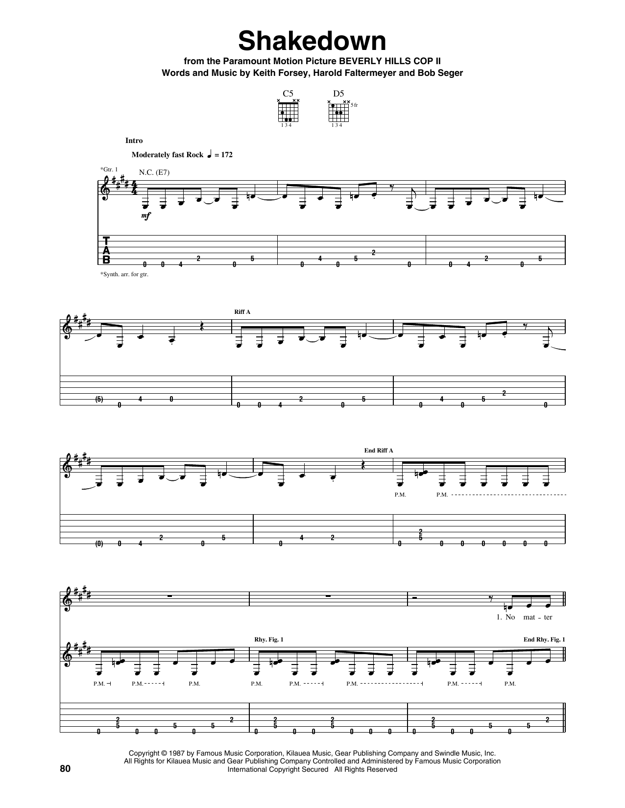 Learn to play Bob Seger Shakedown (from Beverly Hills Cop II) sheet music for Guitar Tab in minutes. Price: 7.8900$ Bob Seger Shakedown (from Beverly Hills Cop II) sheet music notes and chords arranged for Guitar Tab