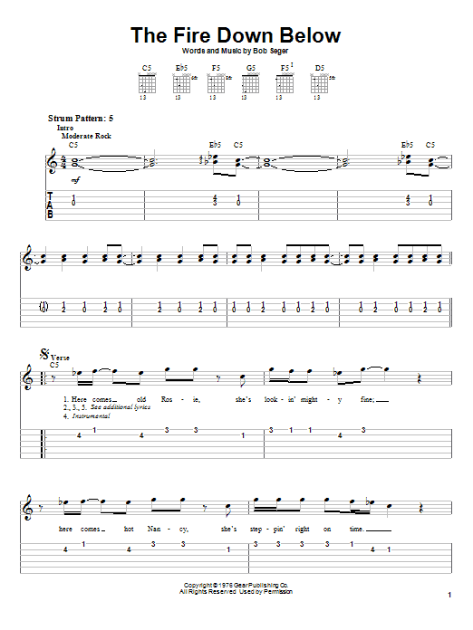 Bob Seger The Fire Down Below sheet music notes and chords. Download Printable PDF.