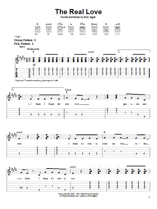 Learn to play Bob Seger The Real Love sheet music for Ukulele in minutes. Price: 5.9900$ Bob Seger The Real Love sheet music notes and chords arranged for Ukulele