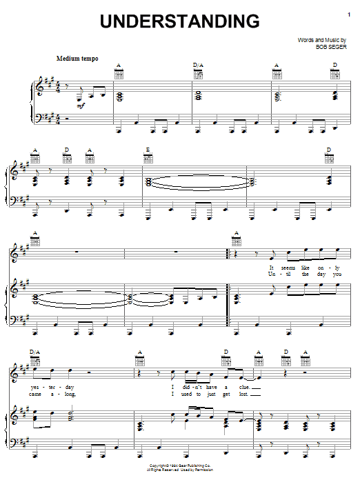 Bob Seger Understanding sheet music notes and chords arranged for Piano, Vocal & Guitar Chords (Right-Hand Melody)
