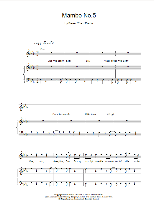 Learn to play Bob the Builder Mambo No. 5 (A Little Bit Of... ) sheet music for Piano, Vocal & Guitar Chords in minutes. Price: 7.8900$ Bob the Builder Mambo No. 5 (A Little Bit Of... ) sheet music notes and chords arranged for Piano, Vocal & Guitar Chords