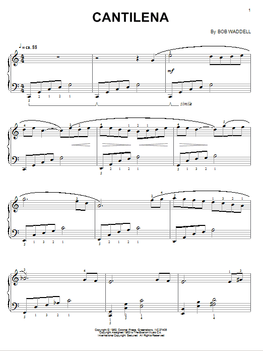 Learn to play Bob Waddell Cantilena sheet music for Piano Solo in minutes. Price: 7.8900$ Bob Waddell Cantilena sheet music notes and chords arranged for Piano Solo