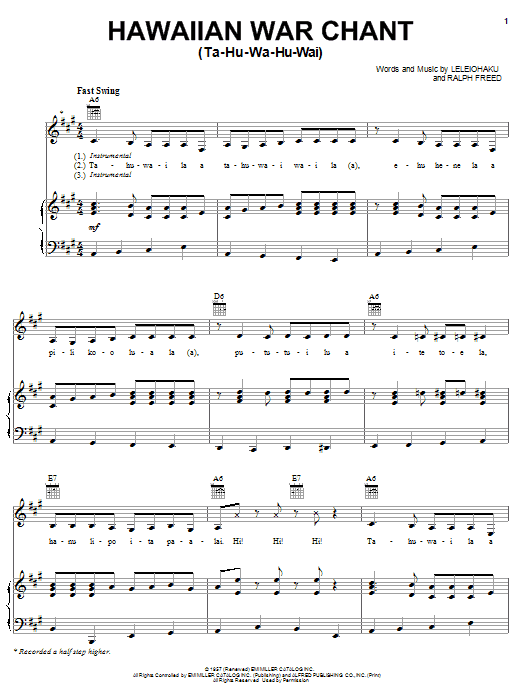 Bob Wills & His Texas Playboys Hawaiian War Chant (Ta-Hu-Wa-Hu-Wai) sheet music notes and chords arranged for Ukulele Ensemble