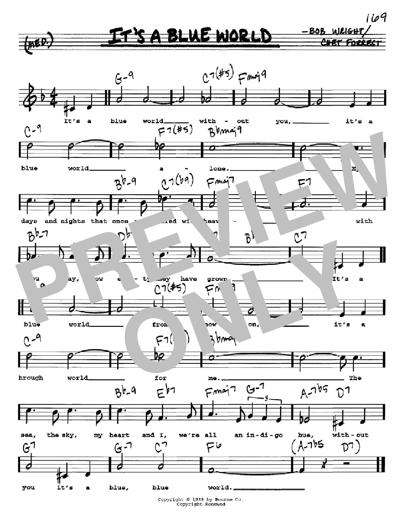 Bob Wright It's A Blue World sheet music notes and chords. Download Printable PDF.