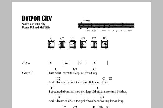 Bobby Bare Detroit City sheet music notes and chords. Download Printable PDF.