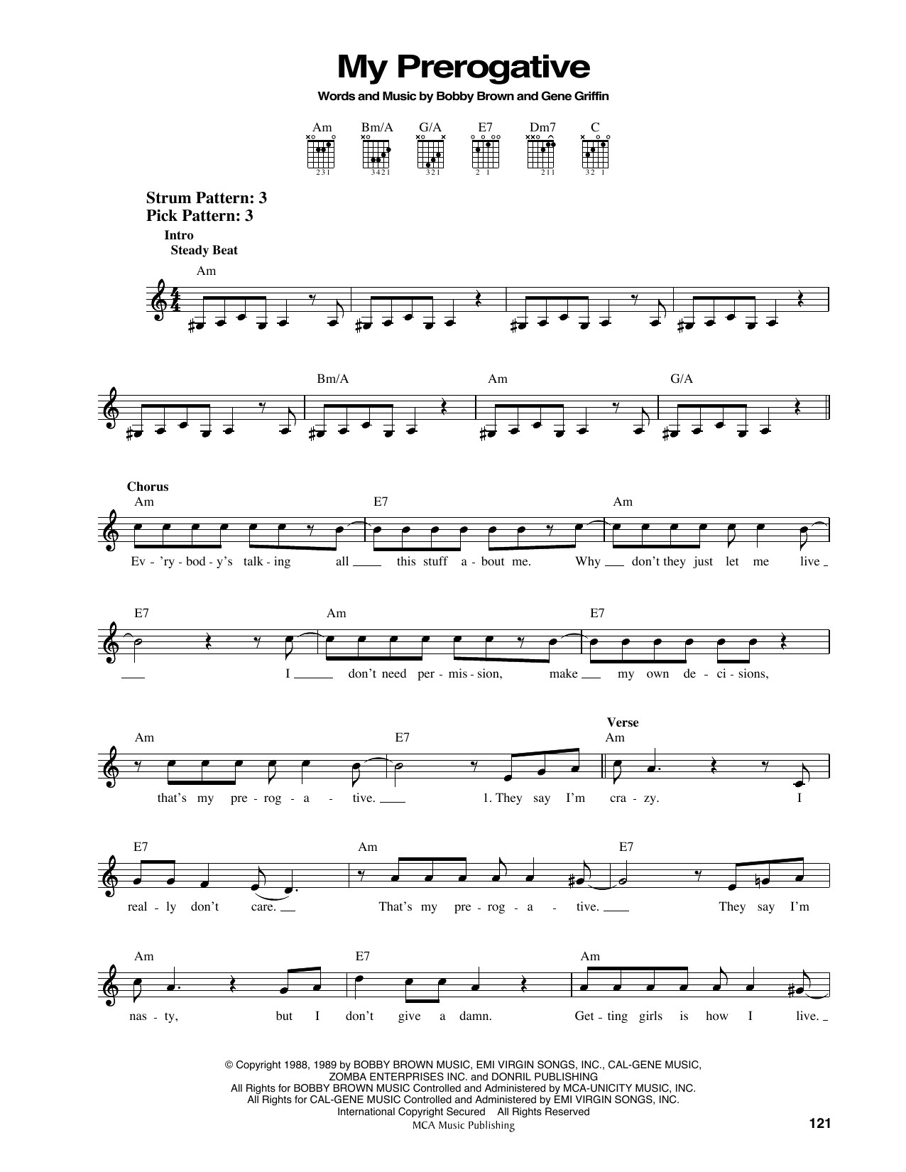 Bobby Brown My Prerogative sheet music notes and chords. Download Printable PDF.