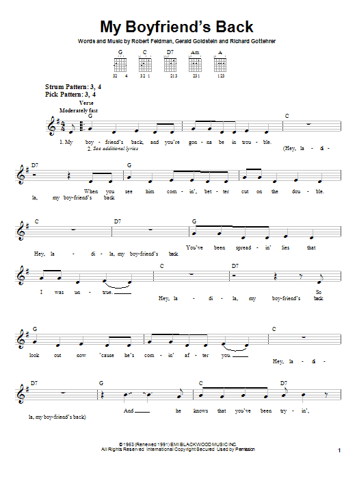 Bobby Comstock My Boyfriend's Back sheet music notes and chords. Download Printable PDF.