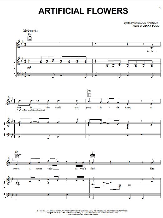 Bobby Darin Artificial Flowers sheet music notes and chords arranged for Piano, Vocal & Guitar Chords (Right-Hand Melody)