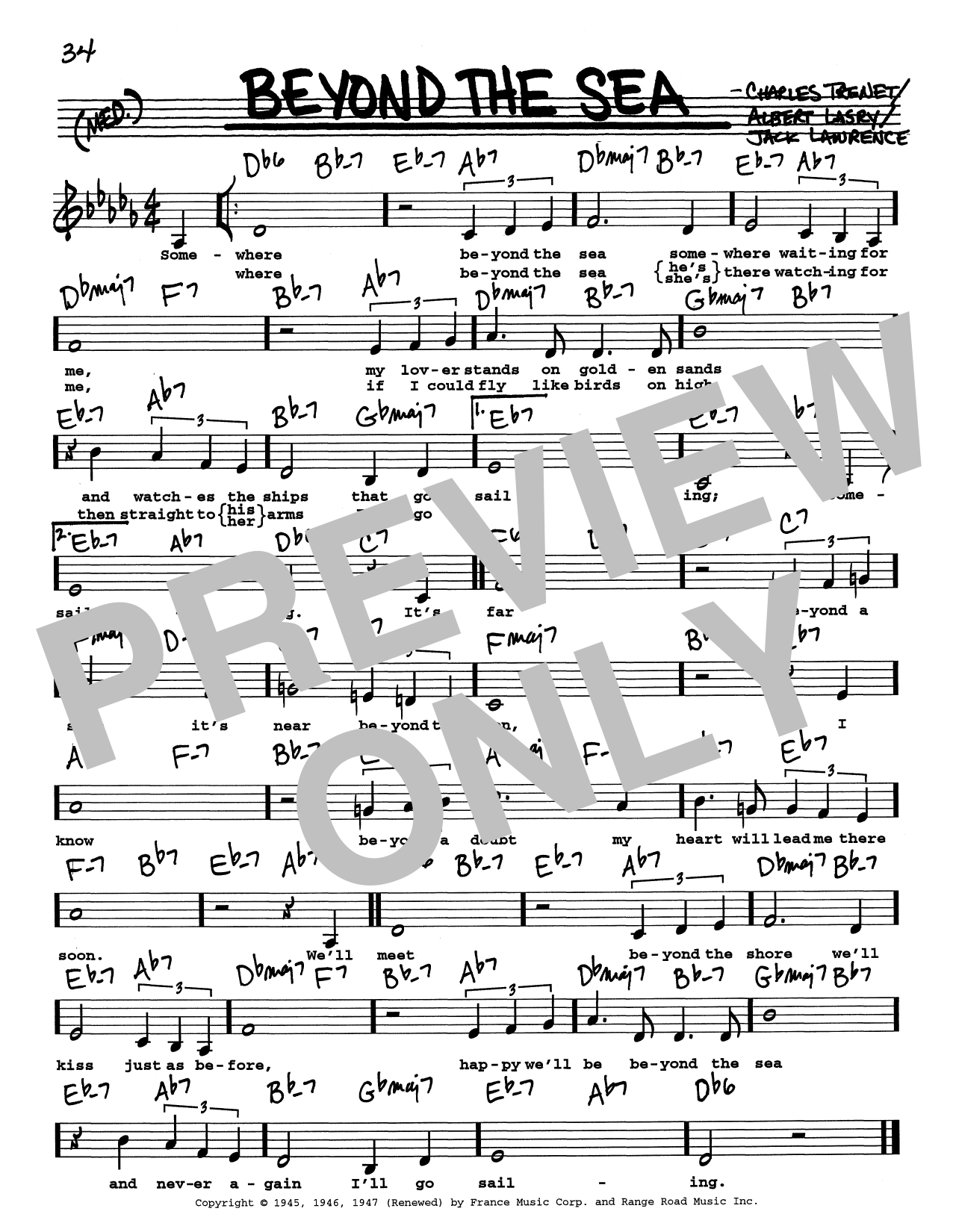 Bobby Darin Beyond The Sea (Low Voice) sheet music notes and chords. Download Printable PDF.