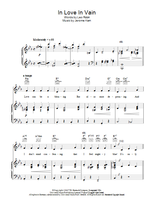 Learn to play Bobby Darin In Love In Vain sheet music for Piano, Vocal & Guitar Chords in minutes. Price: 7.8900$ Bobby Darin In Love In Vain sheet music notes and chords arranged for Piano, Vocal & Guitar Chords