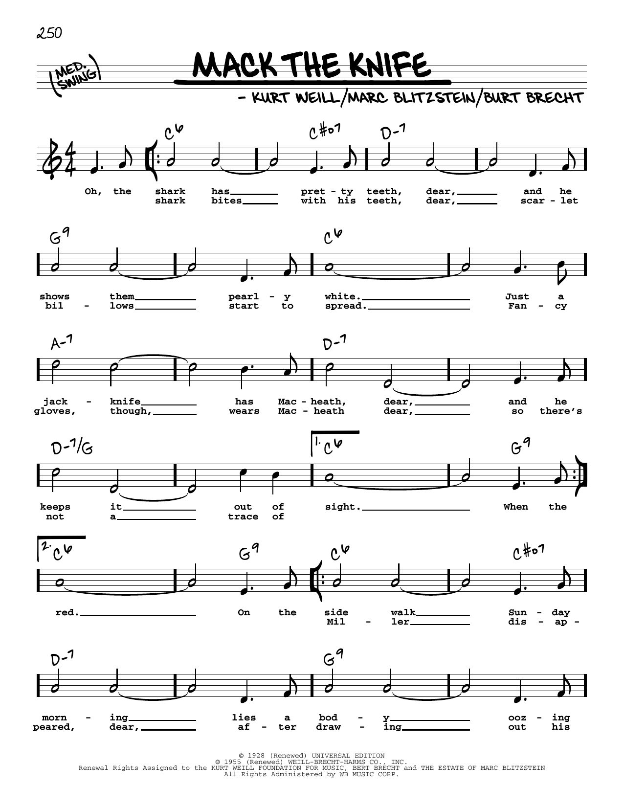 Bobby Darin Mack The Knife (High Voice) sheet music notes and chords. Download Printable PDF.