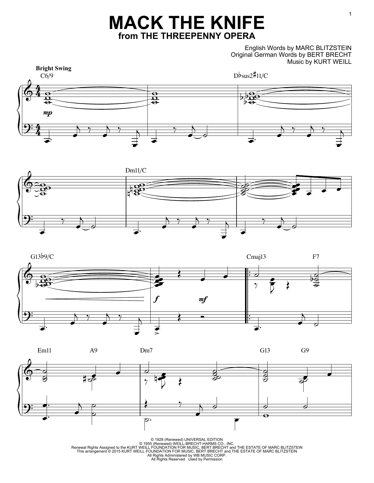 Bobby Darin Mack The Knife [Jazz version] (arr. Brent Edstrom) sheet music notes and chords. Download Printable PDF.