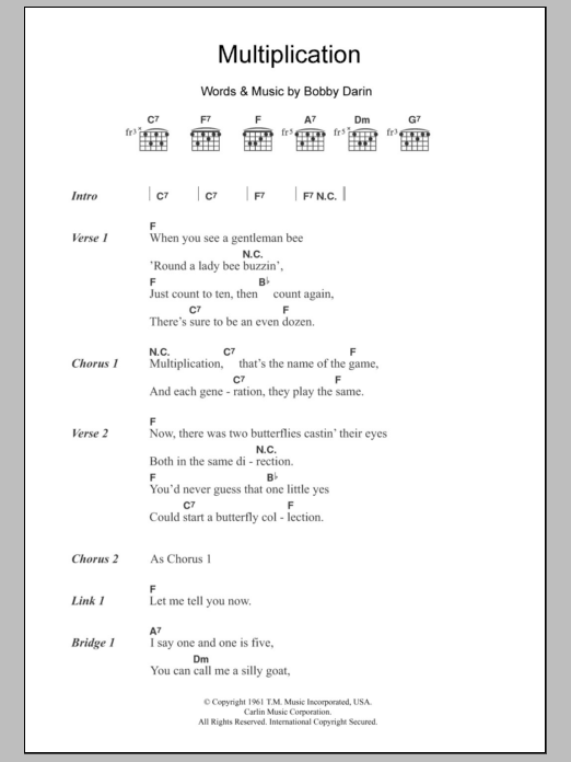 Bobby Darin Multiplication sheet music notes and chords. Download Printable PDF.