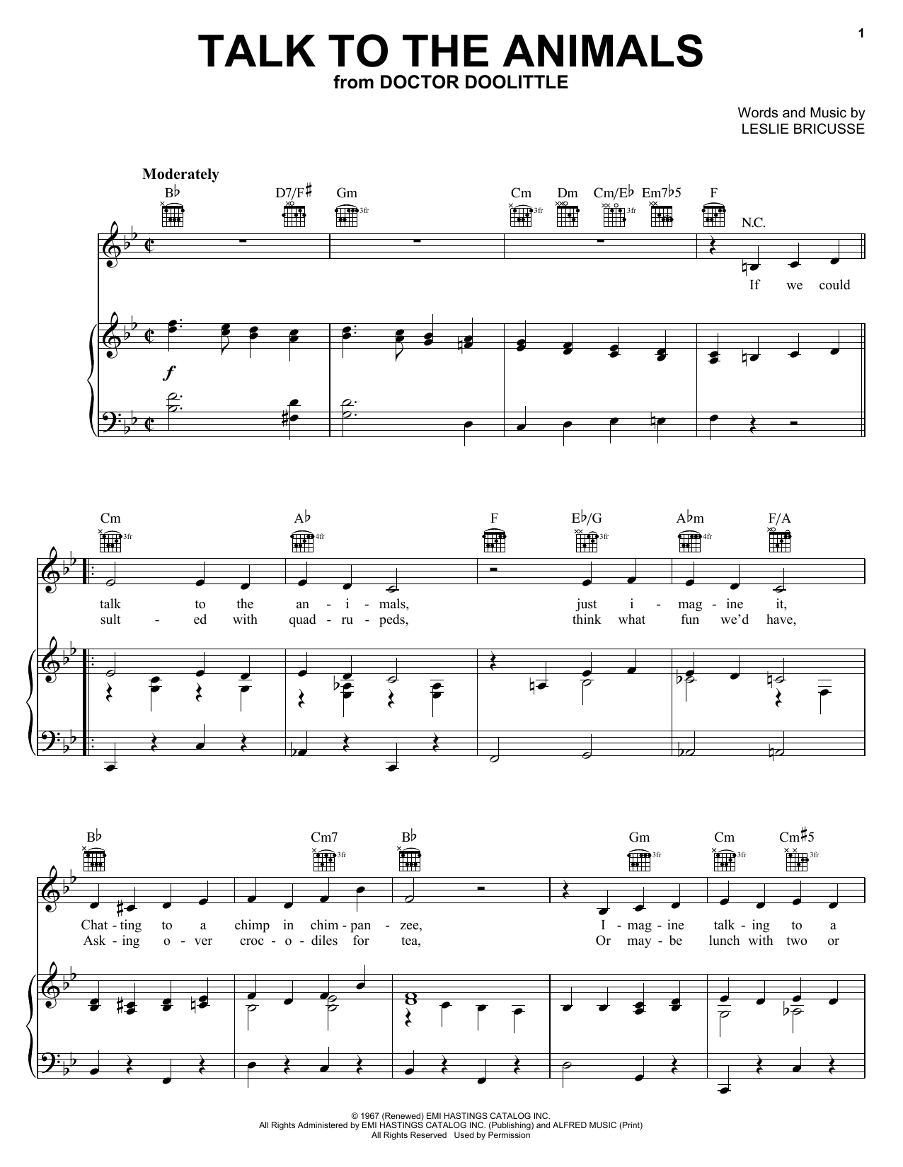 Learn to play Bobby Darin Talk To The Animals sheet music for Piano, Vocal & Guitar Chords (Right-Hand Melody) in minutes. Price: 7.8900$ Bobby Darin Talk To The Animals sheet music notes and chords arranged for Piano, Vocal & Guitar Chords (Right-Hand Melody)