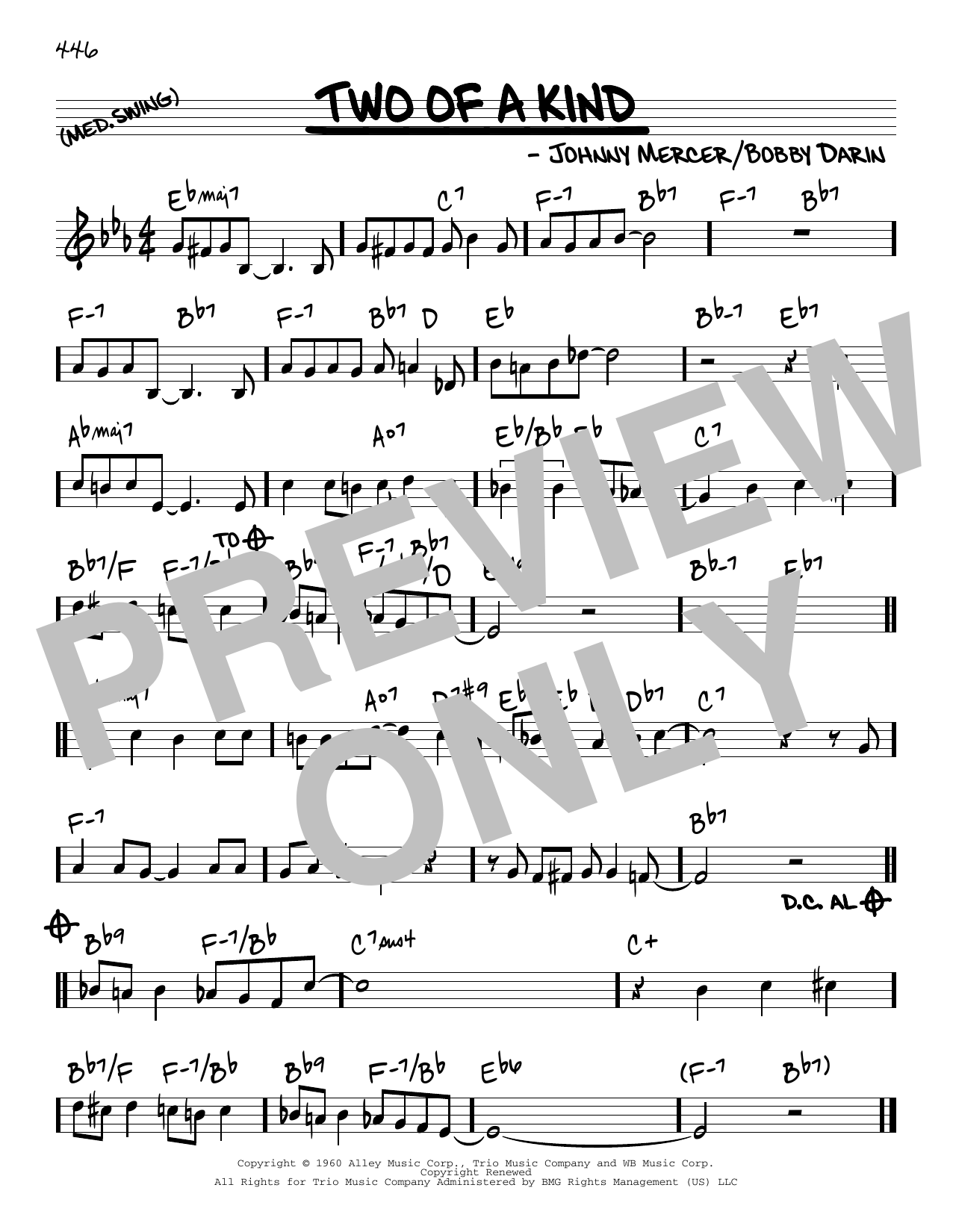 Bobby Darin Two Of A Kind sheet music notes and chords. Download Printable PDF.